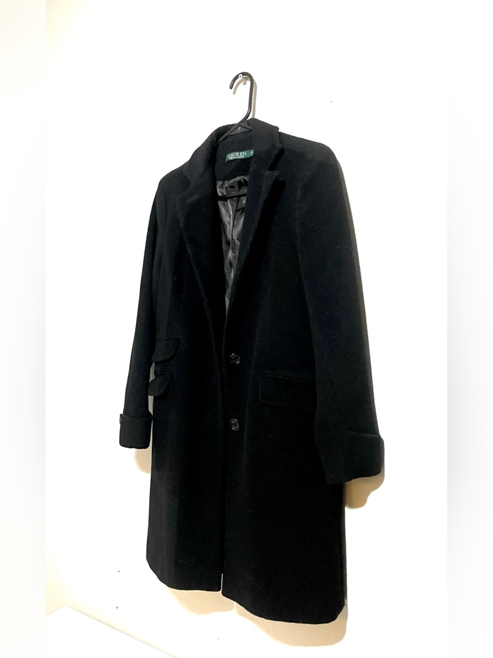 Lauren Ralph Lauren Womens Black Wool Blend Long Pea Coat Size 4 Lined - Picture 2 of 8